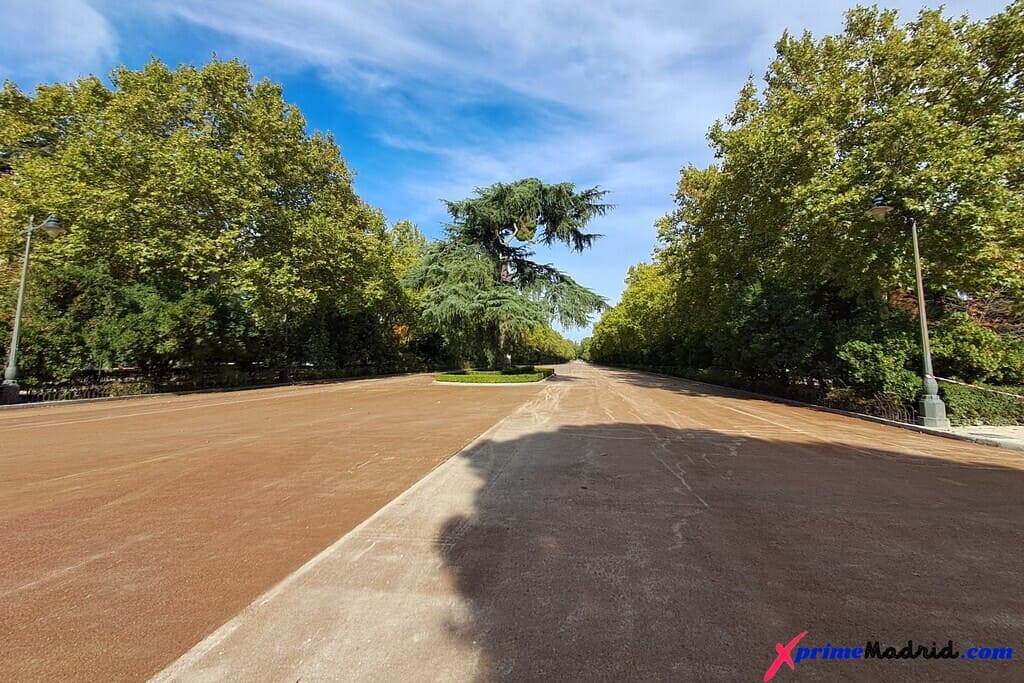 Paseo de Coches recién asfaltado en el Parque del Retiro